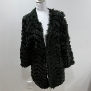 Plush Black Faux Fur Open-Front Cardigan